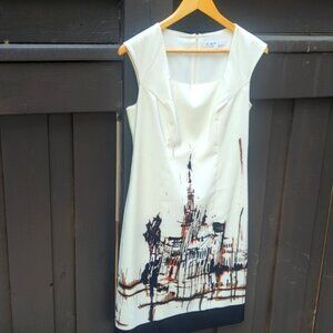 Cleo Cream Dress with Artistic Black and Brown Print - Size 4 Great Condition